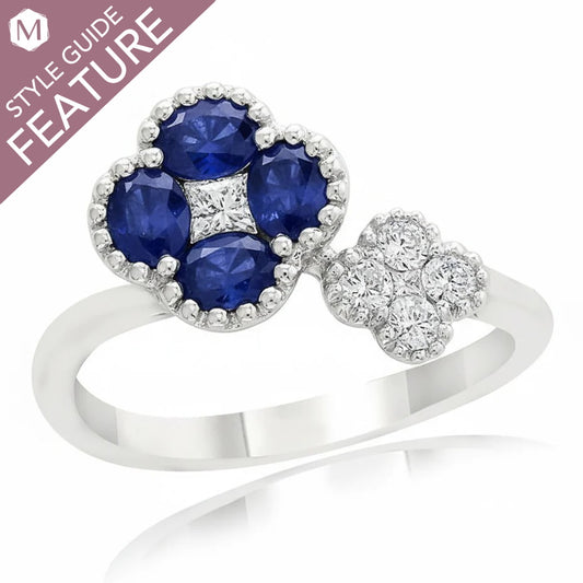 ReMARKable Designs Color Gemstone Ring with 4 Oval Sapphires 0.82ctw in 18 Karat Yellow Gold