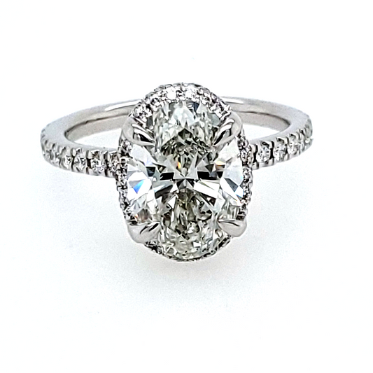 Halo Lab-Grown Diamond Complete Engagement Ring in 14 Karat White with 3.03ctw G VS2 Oval Lab Grown Diamond