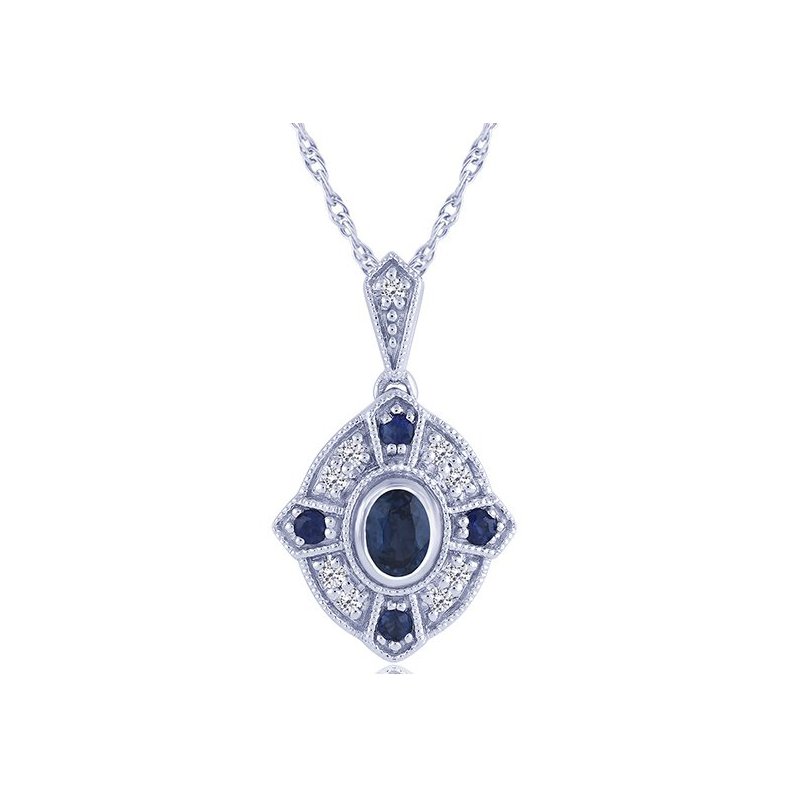Sapphire and diamond pendant in white gold.