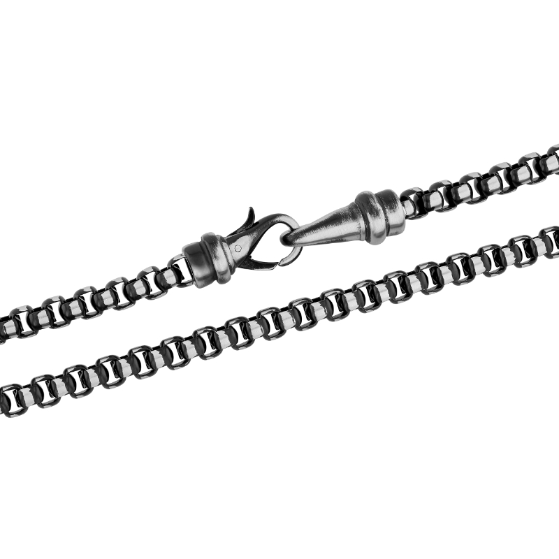 Black stainless steel box chain, lobster clasp.
