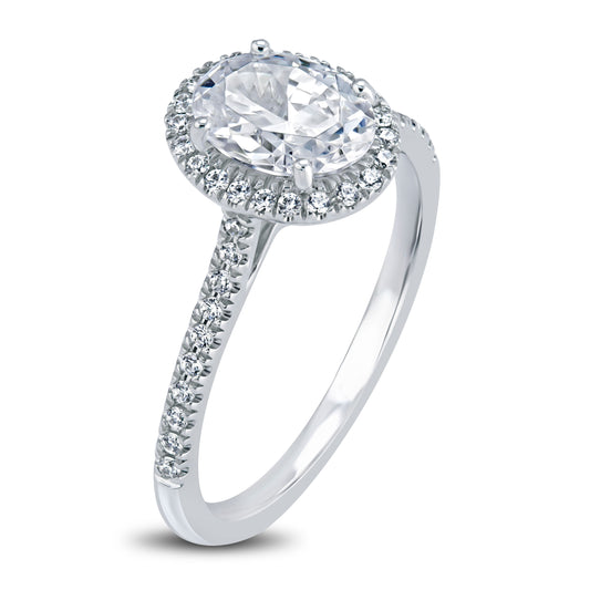 Halo Natural Diamond Semi-Mount Engagement Ring in 14 Karat White Round Diamond, Color: G/H, Clarity: SI2, totaling 0.24ctw