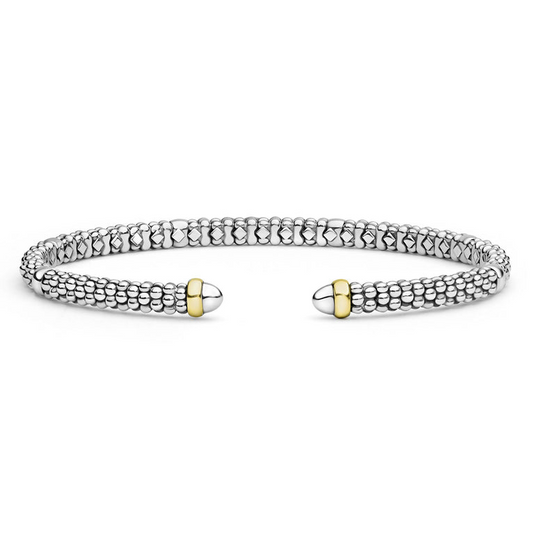Lagos Signature Caviar Collection Cuff Bracelet (No Stones) in Sterling Silver - 14 Karat White - Yellow