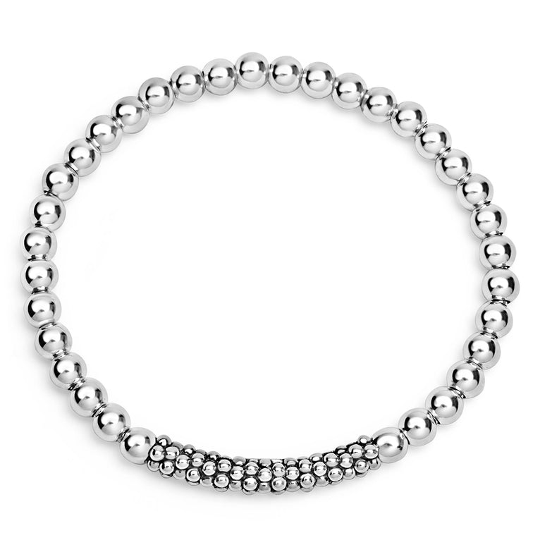 Sterling silver beaded stretch bracelet, no clasp.