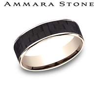 Black carbon fiber band with rose gold edges.