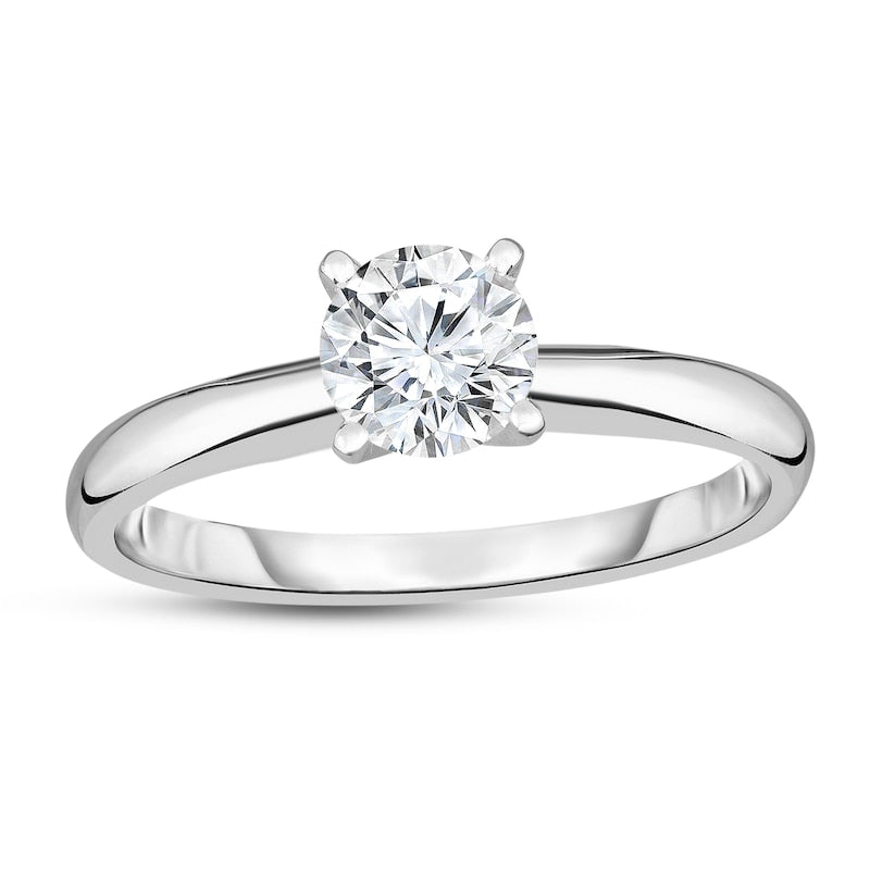 Earth Mined Diamond Earth Mined Complete Solitaire Engagement Ring in 14 Karat White with 0.38Ct I I2 Round Center Diamond