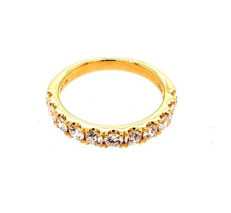 14K yellow gold band with round diamonds.