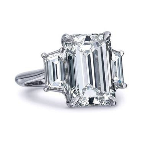 Three Stone Lab-Grown Diamond Complete Engagement Ring in 18 Karat White with 2.16ctw F VS1 Emerald Lab Grown Diamond