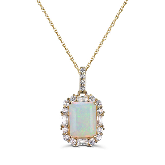 ReMARKable Designs Pendant Color Gemstone Necklace in 10 Karat Yellow Gold with 1 Rectangular Opal 0.95ctw 8mm-8mm