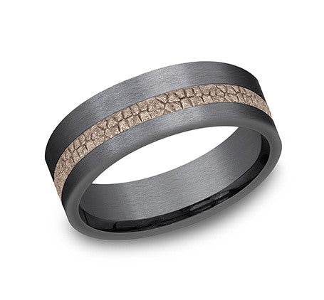 Carved Band (No Stones) in Tantalum - 14 Karat Black - Rose 7MM