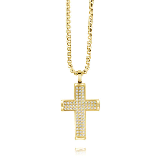 Cross Simulated Diamond Necklace in Stainless Steel