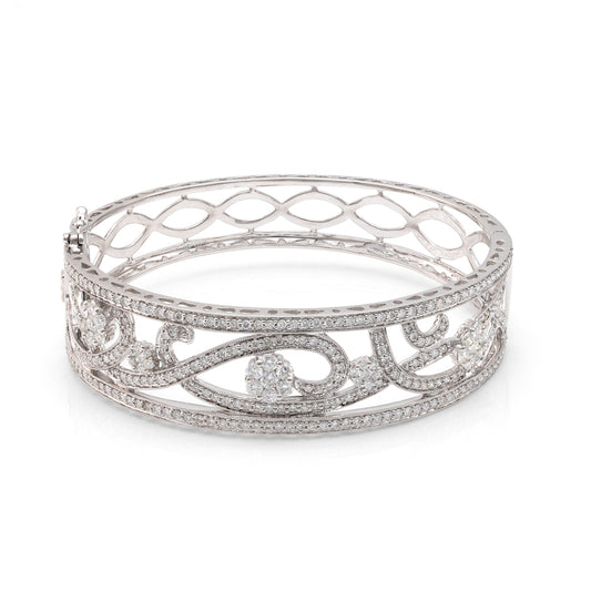 ReMARKable Estate Natural Diamond Bangle Bracelet in 14 Karat White Gold with 3.66ctw Round Diamonds, Clarity: VS1-VS2, Color: G/H, Hidden Plunger Clasp