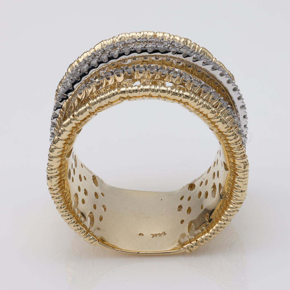 14K yellow gold ring with textured bands.