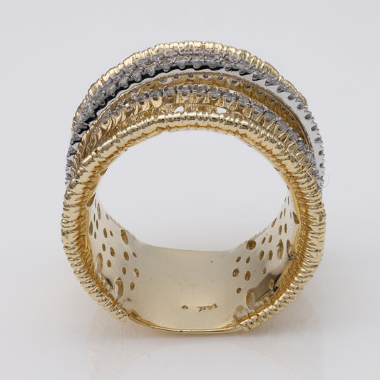 14K yellow gold ring with textured bands.