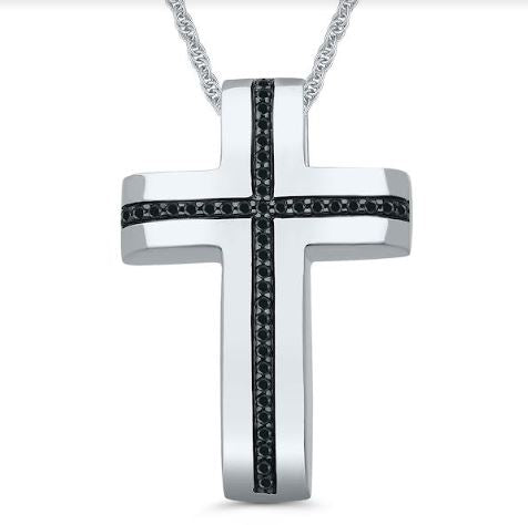 Sterling silver cross necklace with diamonds.