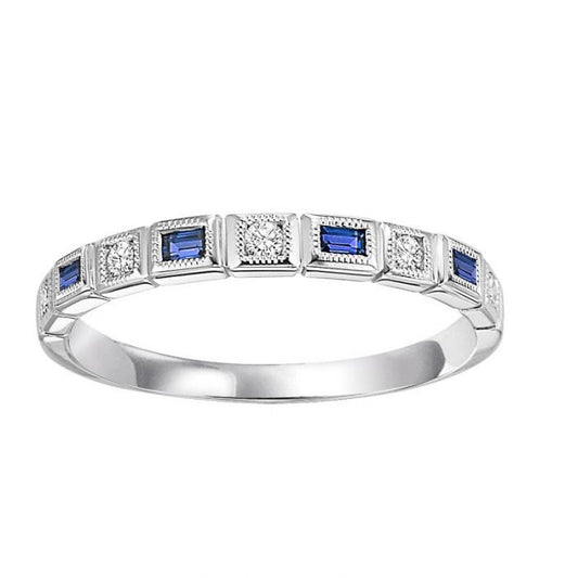 Semi-Precious Color Collection Stackable Color Gemstone Band in 10 Karat White with 4 Baguette Sapphires 0.37ctw