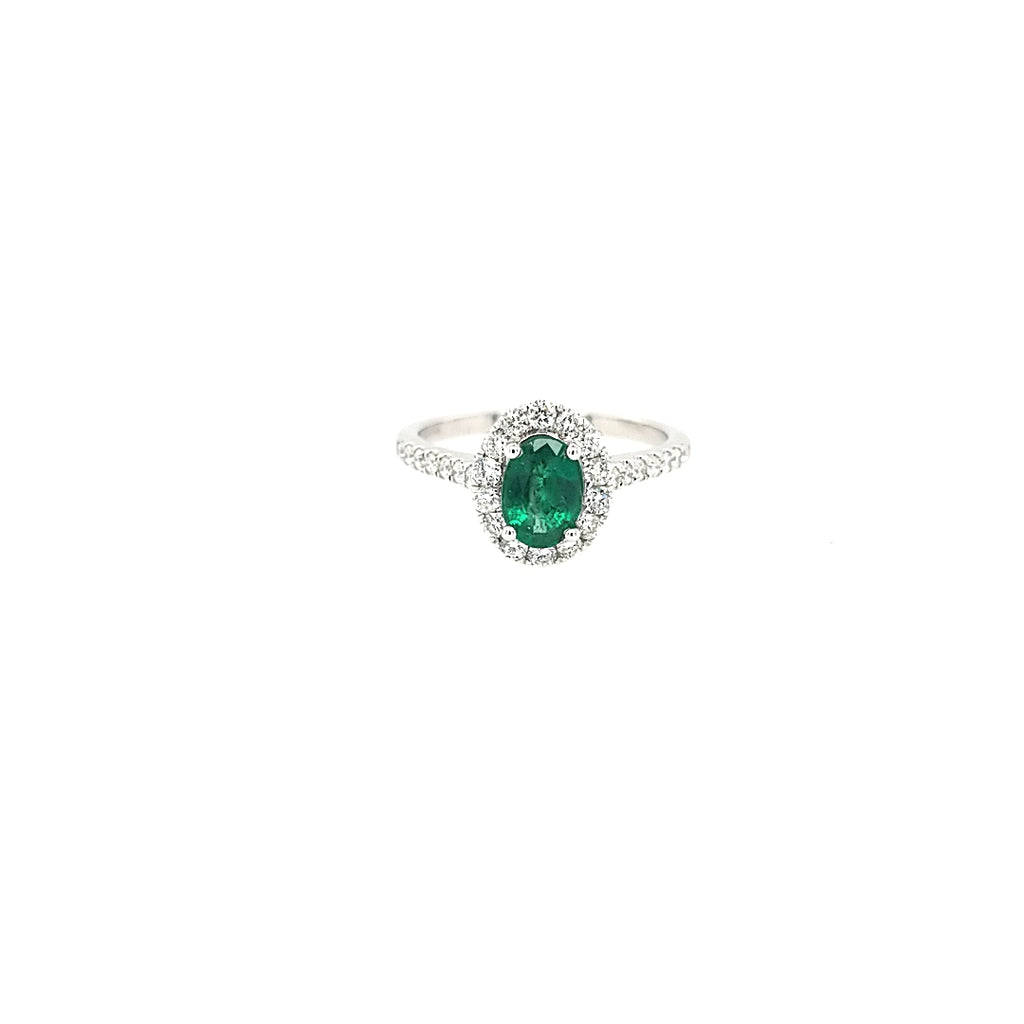 Color Gemstone Ring in 14 Karat White with 1 Oval Emerald