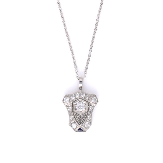 Pendant M Estate Collection Color Gemstone Necklace in Platinum White with 8 Round Diamonds 0.14ctw