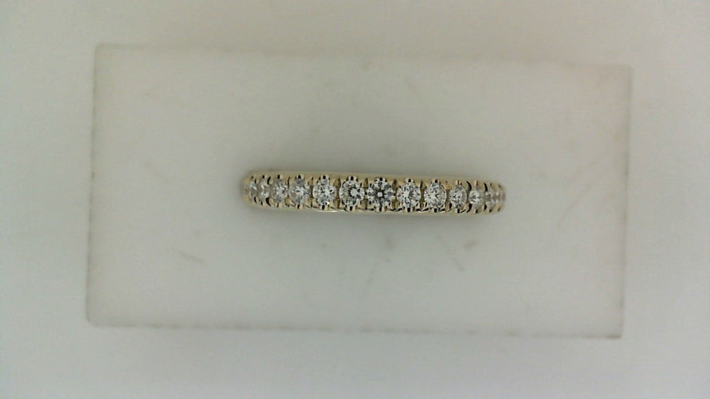 14K yellow gold band with round diamonds.