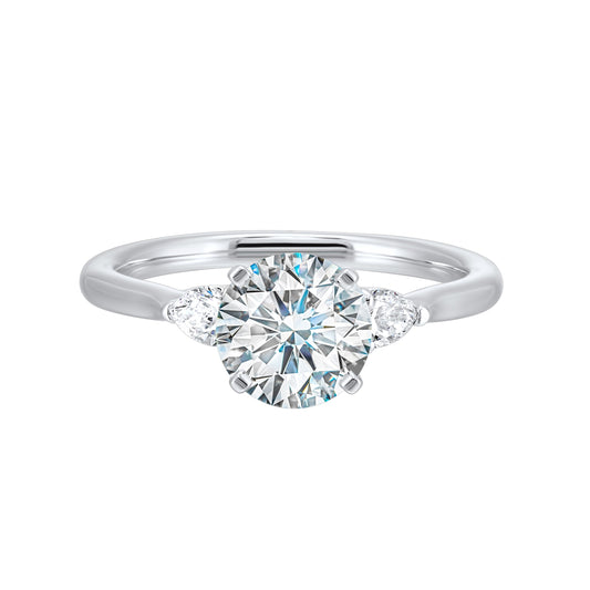 Marks 89 Three Stone Natural Diamond Semi-Mount Engagement Ring in 14 Karat White with 2 Pear Diamonds, totaling 0.32ctw