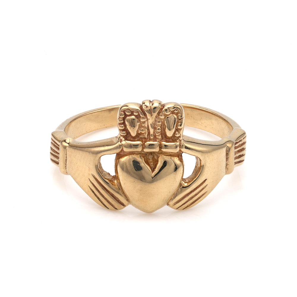 14K yellow gold Claddagh ring, heart design.
