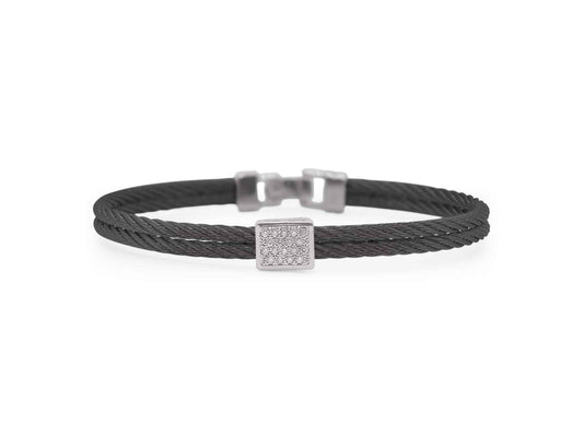 Natural Diamond Bracelet in Stainless Steel Cable - 18 Karat White - Black with 0.15ctw Round Diamond