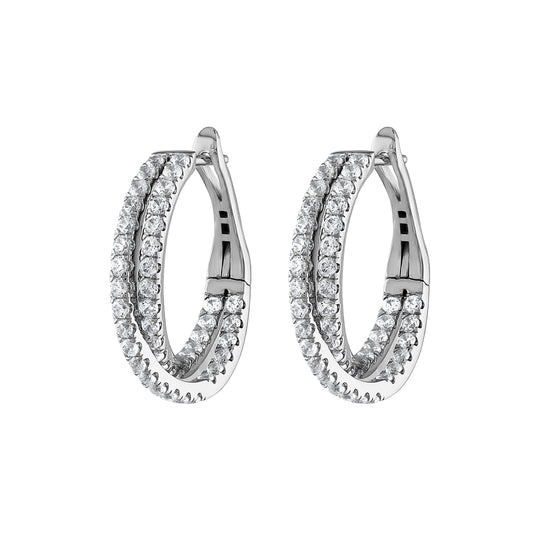 Medium Hoop Natural Diamond Earrings in 14 Karat White with 2.00ctw G/H SI1 Round Diamond
