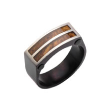 Black stainless steel ring, wood inlay design.