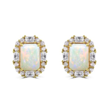 Opal and zircon stud earrings in gold.