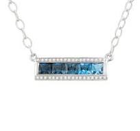 BELLARRI Color Gemstone Necklace with 5 Princess Blue Topazes 1.53ctw in 14 Karat White Gold