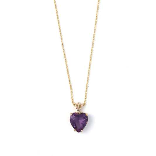 ReMarkable Estate Heart Amethyst Color Gemstone Necklace in 14 Karat Yellow Gold with 1 Heart Amethyst 10mm-10mm