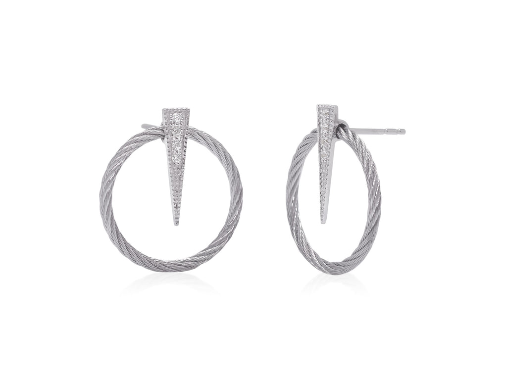 Earth Mined Diamond Earrings in Stainless Steel Cable - 18 Karat White - Grey with 0.07ctw Round Diamonds