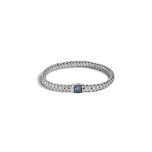 Fancy Link Color Gemstone Bracelet in Sterling Silver White with 8 Round Blue Sapphires