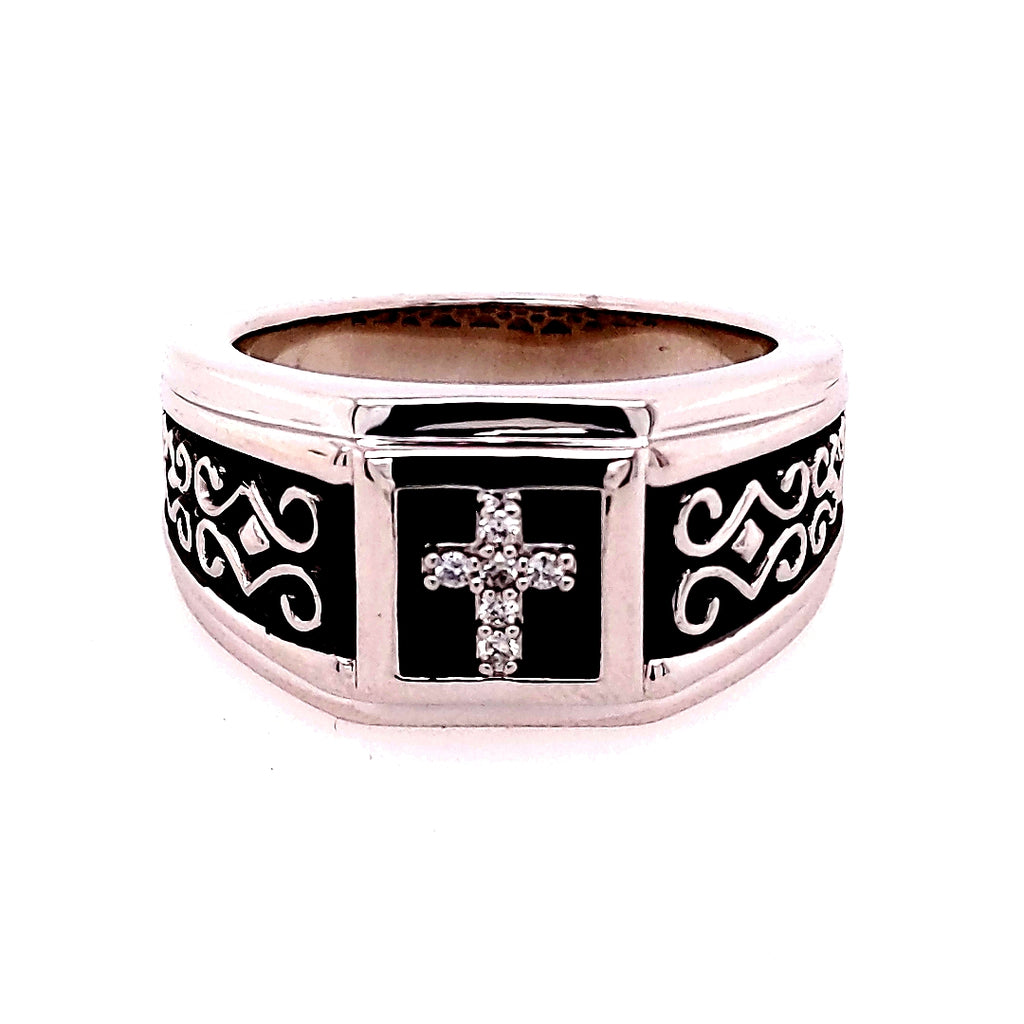 Sterling silver ring with diamond cross.
