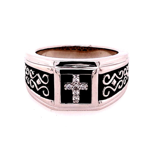 Sterling silver ring with diamond cross.