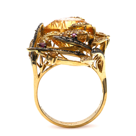 Fantasy Cut Citrine Ring in Yellow Gold