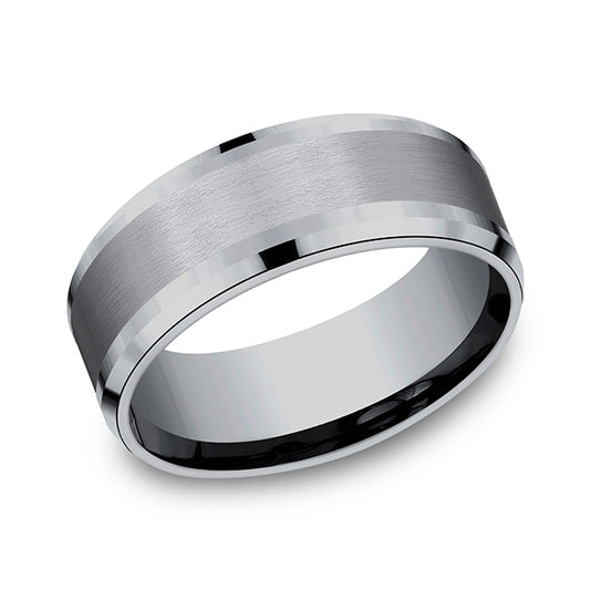 Tantalum grey carved band, polished satin finish.