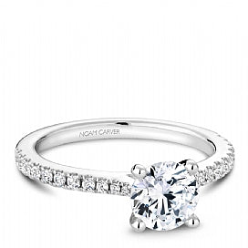 Side Stone Natural Diamond Semi-Mount Engagement Ring in 18 Karat White with 22 Round Diamonds, totaling 0.21ctw