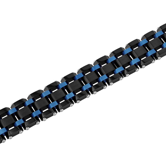 Black stainless steel fancy link bracelet.