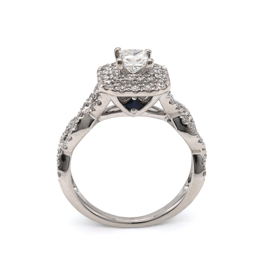 ReMarkable Estate Halo Hidden Accent Natural Diamond Complete Engagement Ring in 14 Karat White Gold with 1 Princess Diamond, Color: G, Clarity: SI2, totaling 0.38ctw