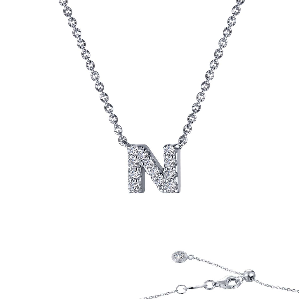 Initial Simulated Diamond Necklace in Platinum Bonded Sterling Silver 0.41ctw