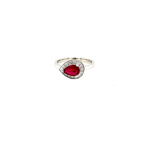 Pear-shaped red gemstone ring, white gold.