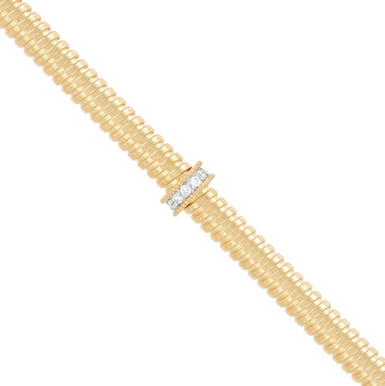 Yellow gold necklace with diamond accents.