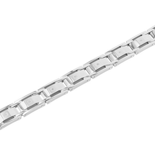 Stainless steel bracelet with diamond accents.