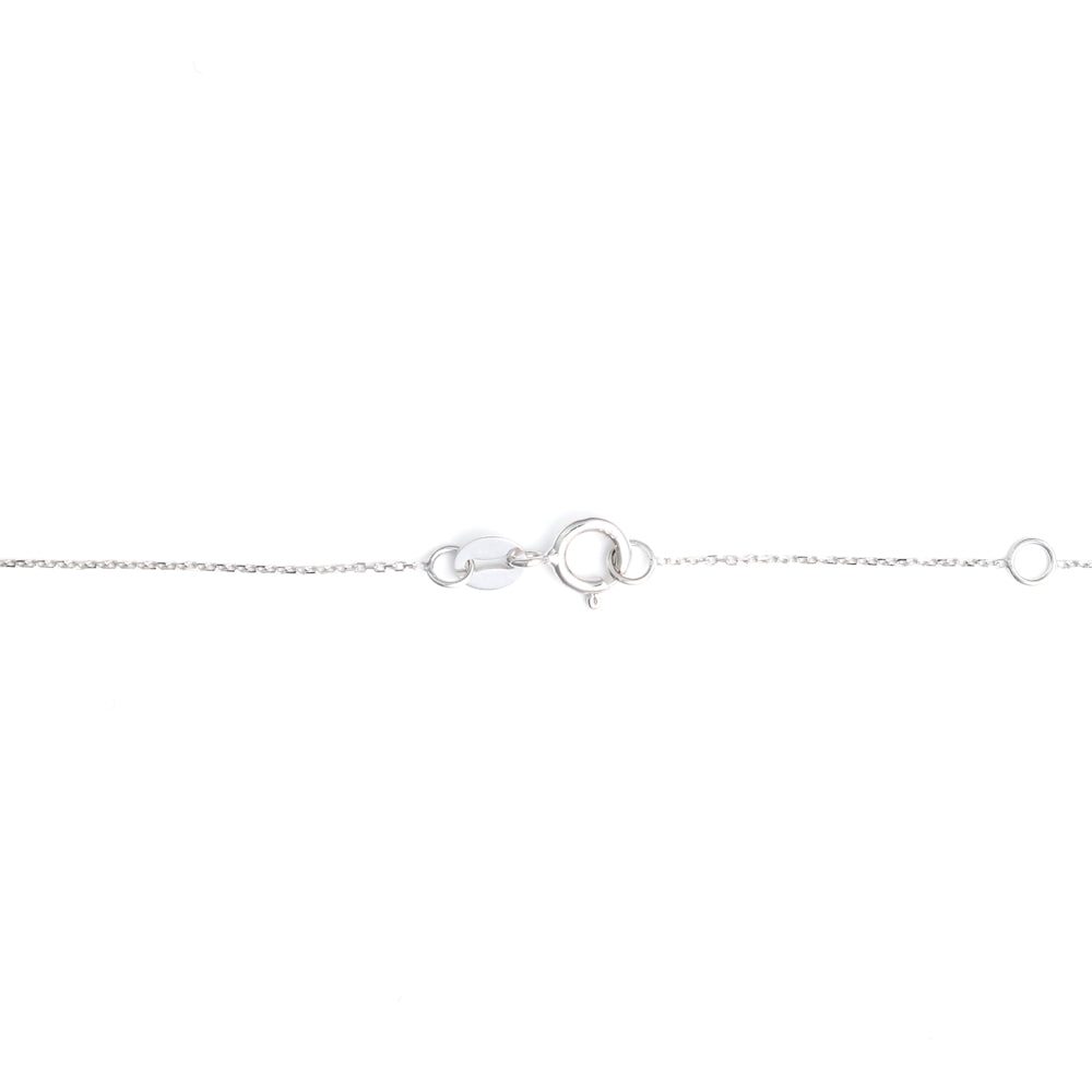 14K white gold necklace clasp detail.