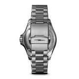Stainless steel watch with blue dial.