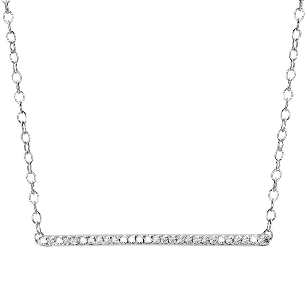 Bar-style necklace with round diamonds.
