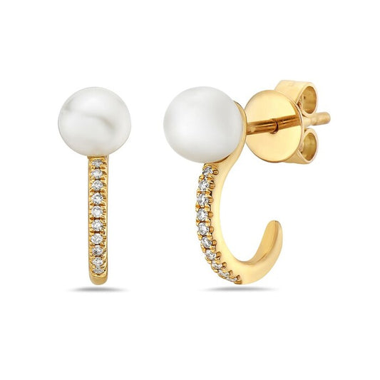 Small Hoop Color Gemstone Earrings in 14 Karat Yellow with 2 Freshwater Pearls