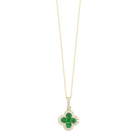 Clover Precious Color Collection Color Gemstone Necklace in 14 Karat Yellow with 5 Round Emeralds 0.78ctw