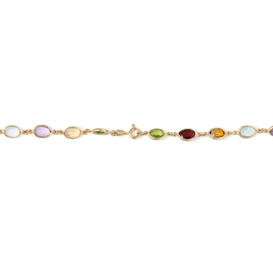 Station Color Gemstone Necklace in 14 Karat Yellow with 11 Oval Peridot