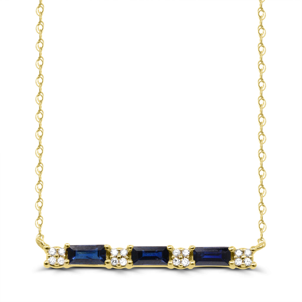 Baguette sapphire necklace in yellow gold.